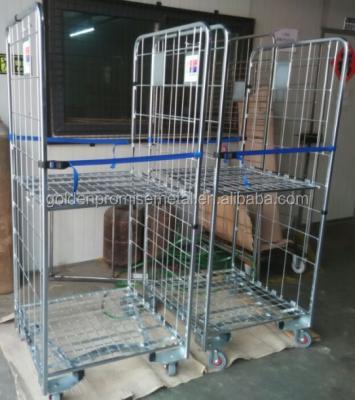 China Mild Steel Cargo&Storage Equipment Rolling Cage Trolley Warehouse Roll Cages for sale