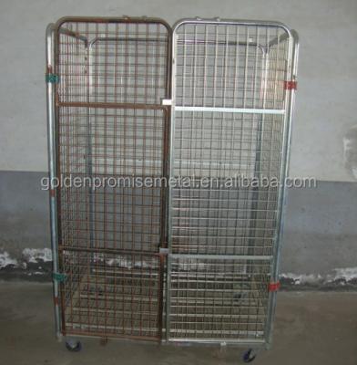 China Cheap Wire Mesh Roll Cage Steel Trolley Foldable Hot Selling Supermarket Chain Trolley for sale