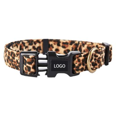 China Custom Padded Logo Size 2021 Fashion Adjust Strap Small Big Soft Polyester Factory Printed New Color Tag Leopard Cat Dog Collar for sale