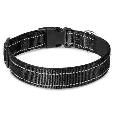 China Wholesale Eco-Friendly Pure Black Reflective Tape Designer Vegan Personalized Nylon Dog Collar Small Big Large Sexi Adjustable Webbing for sale