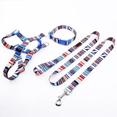 China A Customized 2021 New Logo Color Oem Odm Size Custom Made Two Three Piece Polyester Factory Printed With Collar Dog Rope Leash And Harness Set for sale