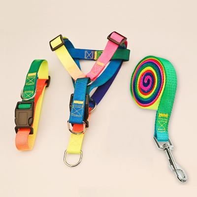 China New Designer Custom Nylon Tending Custom Logo Two Three Piece Harness and Luxus Collar OEM Nylon With Slip On Dog Rope Leash Set for sale