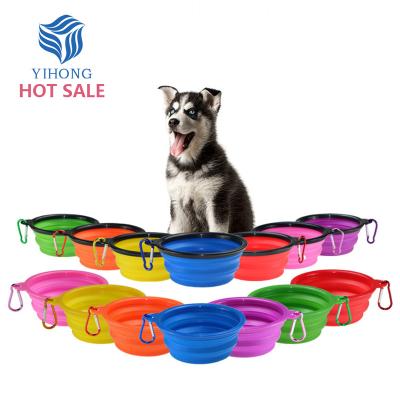 China Stocked For Dog Leash Custom Slip Anti Feeding Increased Logo Silicone Band Portable Travel Foldable Collapsible Pet Cat Dog Food Water Bowl for sale