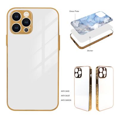 China Beautiful Shockproof Blank Sublimation Plated Glass Phone Cases With Embossed Edge for sale