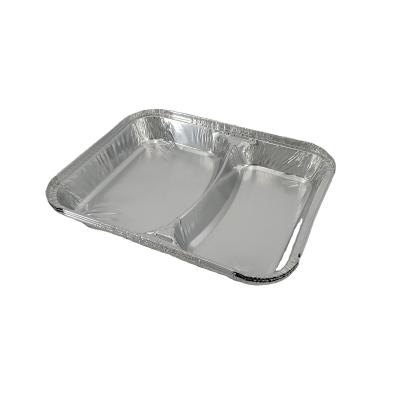 China Disposable Disposable Take Out Aluminum Catering Container 750ml Foil 2 Compartment Food Tray for sale