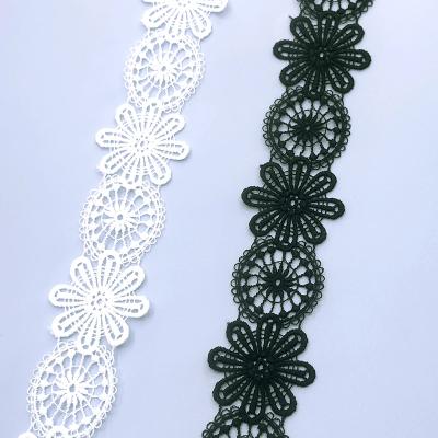 China Hot Selling Milk Silk Polyester Embroidery Lace Trimming 3.5Cm Width Milk Silk Guipure Lace Black White Trim For Pajamas Stocked for sale