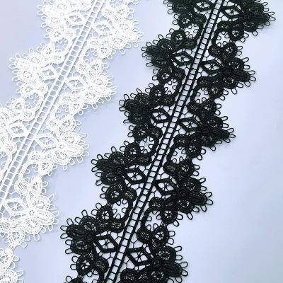 China Milk Silk Swiss Voile Polyester Lace Trim 7.1Cm Width Milk Silk Embroidery Lace Floral Black White Trimming for sale