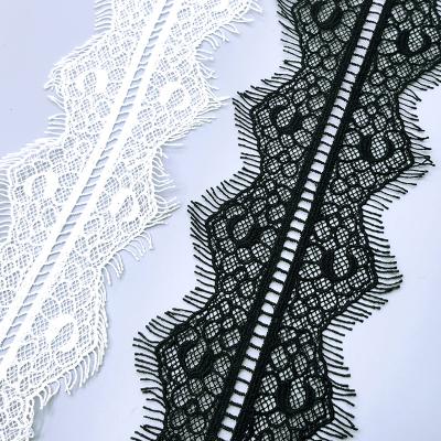 China Factory Price Milk Tassel Lace Trimmings Embroidered Lace Trimmings Milk White 9Cm Black Polyester Bridal Bridal Lace Trims for sale