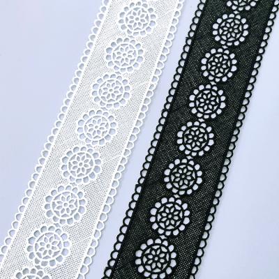 China White Black Embroidery Mesh Border Lace Ribbon Polyester 5.7Cm Width Milk Silk Vintage Milk Silk Lace Trim For Clothes for sale