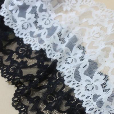 China Viable Wholesale Embroidered Flower Lace Fabric Sewing White Lace Up Elastic Lace Skin-friendly for sale