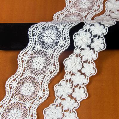 China Other Sound Material Beige Nylon Mesh Embroidery Lace Trim Embroidery Stock for sale