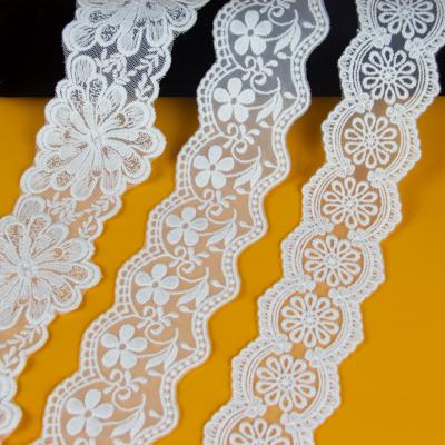 China Other Fashion Nylon Mesh Embroidery Lace Trim White Hot Selling Handmade Gift Wrapping for sale