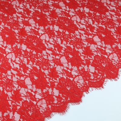 China Other Soft Red Bridal Embroidery Fabric Wholesale Soft Red Bridal Lace Trim Eyelash Nylon Mesh Lace Fabric for sale