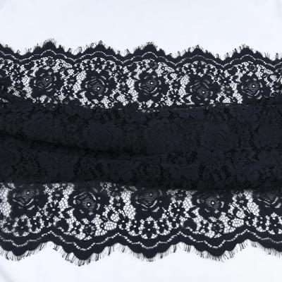 China Other Black Soft Embroidery French Lace Tulle Eyelash Lace Fabric Suitable For Children's Wear Or Table Cloth for sale