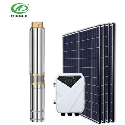 China High efficiency 110v solar submersible pump 75m bull deep solar water well pump dc farm water pump machine for sale