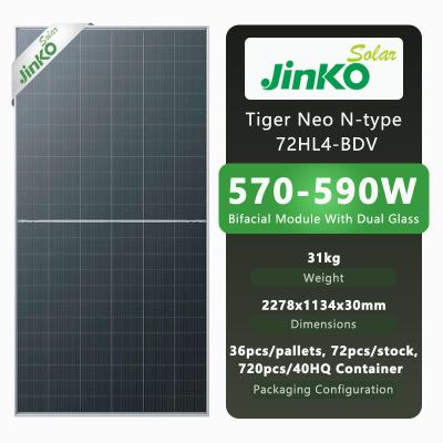 Cina Modulo fotovoltaico monocristallino di livello 1 Jinko Pannelli solari 570w 575w 580w 585w 590w con casella di giunzione IP68 in vendita