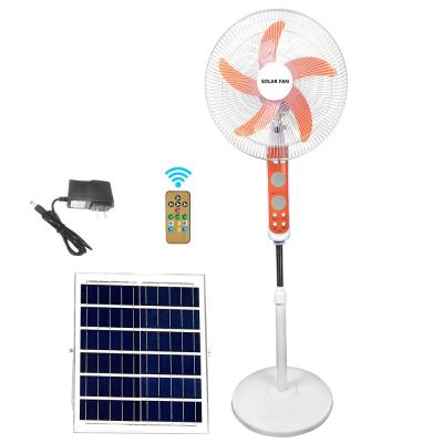 China 16 Inch Solar AC DC 12V With LED Light 5 Blade Rechargeable Solar Stand Fan with Panel and Battery Solar Stand Floor Fan for sale