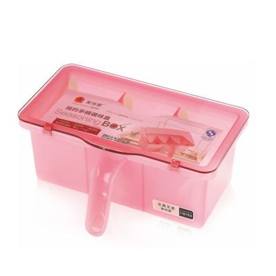 China Viable Wholesale High Quality Spice 3pcs Four Compartment Condiment Rack Plastic Condiments Seasoning Box New Arrival Spoon for sale