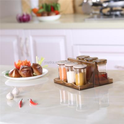 China Viable Seasoning Box Set Rack Spice Salt Sugar Spice Pepper Condiment Container With Oil Bottle Newcomer Kitchen Restaurant for sale