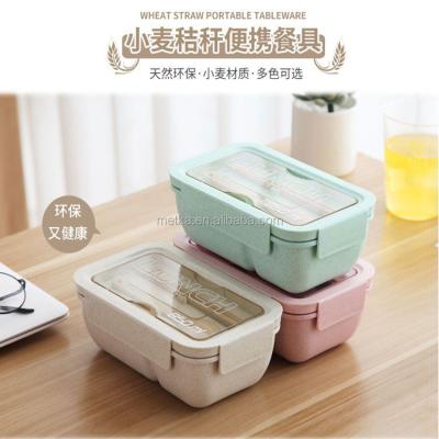 China BPA FREE Double Layers Wheat Fiber Bento Lunch Box New Arrival Eco Friendly Spoon And Fork Microwavable for sale