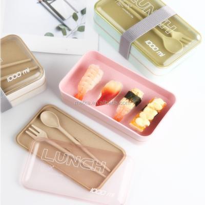 China BPA FREE Double Layers Wheat Fiber Bento Lunch Box New Arrival Eco Friendly Spoon And Fork Microwavable for sale