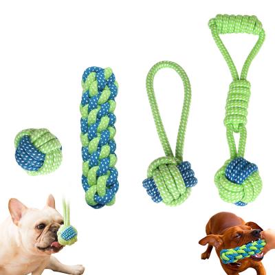 China Sustainable Natural Cotton 4pcs Puppy Chew Toys Teething Dog Training Rope Toys For Small And Medium Dog for sale