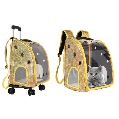 China 2022 New Pet Pull Rod Box Capsule Cat Bag Breathable Universal PU Wheel Bag Breathable Pet Backpack for sale