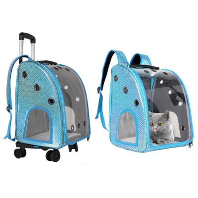 China Pet Capsule Trolley Case Breathable Transparent Luggage Crate Carrier Bag With Trolley Wheels For Pet Cat Dog Travel Hiking Outd for sale