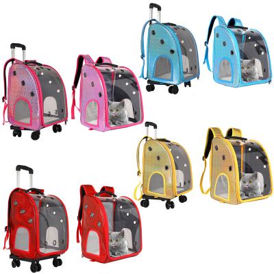 China Breathable Airline Approved On Wheels Stroller Trolley Pet Backpack Fully Transparent Carrier Cat Bag Pet For Travel for sale