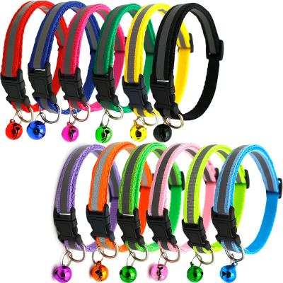 China Adjustable Reflective Colorful Pet Band Collar Cat and Dog Bell Collar Pet Collar Accessories Luminous Reflective for sale