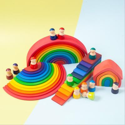 China Building Block Toy 12pcs Early Childhood Toys Wooden Rainbow Building Block Children Educational Toys Rainbow For Children for sale