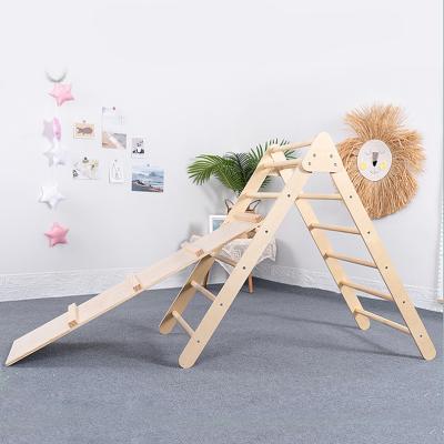 China Indoor Sports Training Equipment Combination Folding Slide Toys Climbing Wooden Children Shaped One Frame Wooden Children for sale