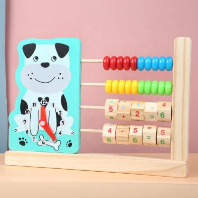 China Children's Learing Toys Customizes Educational Wooden Toy Cartoon Abacus Shape Clock Wooden Math Teaching Aid Animal Math Toy for sale