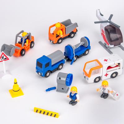 China PP plastic children's toy educational car is compatible with rail tanker ambulance aircraft car engineering team wooden toys for sale