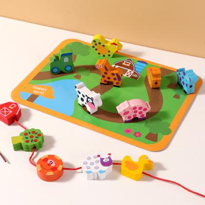 China WOODEN Kids Funny Traffic Animal Theme Stringing Beaded Building Blocks Stringing Music Stringing Beads Portable Toys for sale