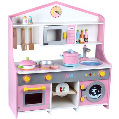 China Funny Educational Toy Children's Big Toy Role Play Kitchen Set Toy Pink Children Pretend To Play In A Wooden Toy Kitchen for sale