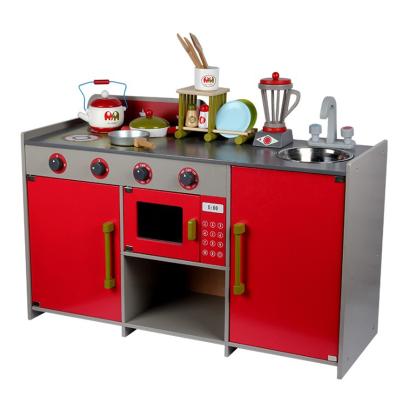 China European Kitchen Set 2020 Best Children's Toy Preschool Toy Wooden Toys Kitchen Pay Attention Red Kitchen With Accessories Children's Toys for sale