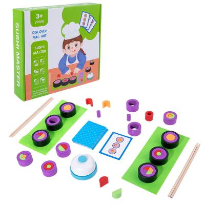 China Simulation Wooden Wooden Sushi Kitchen Children's Toy Set Making Sushi Challenge Multiplayer Interactive Battle Board Game Toys for sale