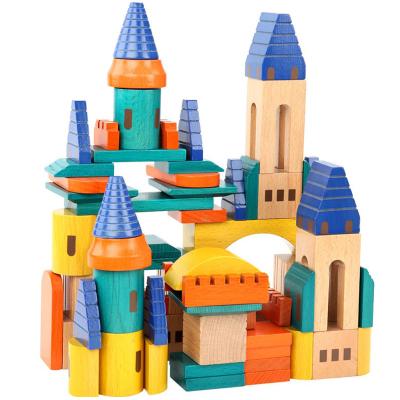 China 2020 69 Pcs Most Popular Color Castle Electronic Toy Green Children's Stack Building Blocks Building Blocks Wooden Stacking Blocks Building Blocks for sale