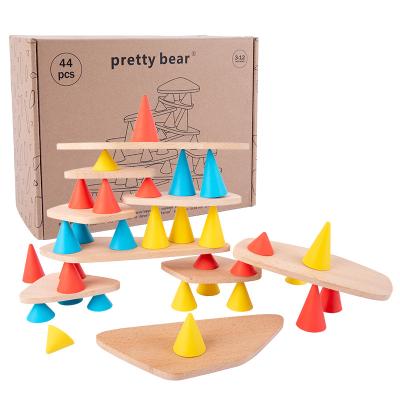 China Early Wooden Children Teaching Aid Wooden Balance Stacking Game Stacking High Concentration Training Building Block Educational Toy for sale