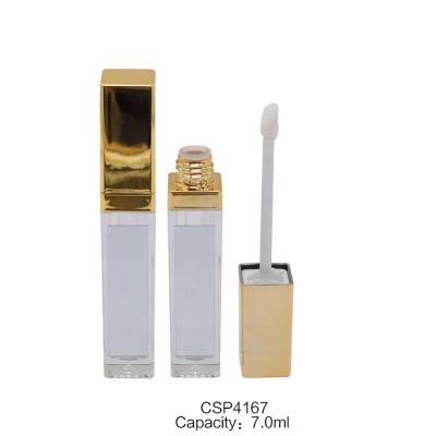 China Free Samples OEM Gold Square Cosmetics Wholesale Clear Lip Gloss Tube Empty Lip Gloss Tube With Brush for sale