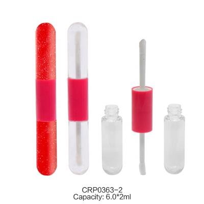 China Custom Logo Cosmetics Packaging Empty Empty Lip Gloss Lip Balm Containers 6ml*2 Crystal Plastic Double Ended Lip Gloss Tubes With Brush for sale