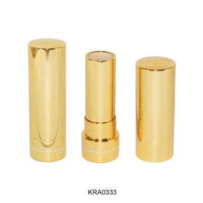 China Fashionable luxury gold custom empty cylinder metal lipstick tube packaging round screwed down empty lipstick tube private label for sale