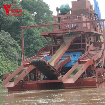 China China 2020 Sand Produced Chain Bucket Gold Dredger/Dredging Boat/Machine for Alluvial Site Te koop