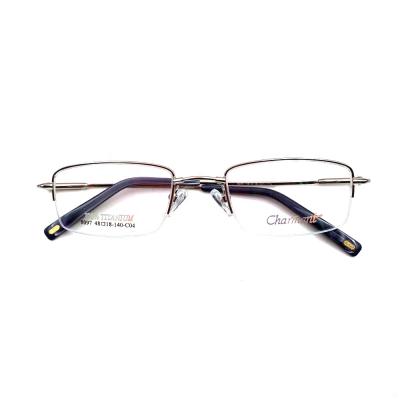 China Retro Rectangle Lens Shape Half Rim Metal Frame Flexible Memory Temples Spring Hinge Eyeglass Frame for sale