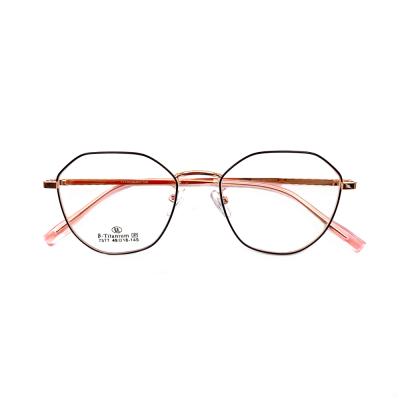 China Newest Design High Quality Full-rim Glass Metal Glasses Polygon Frame Optical Glasses for sale