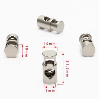 China Viable Custom Design Metal Stopper Rope Button Buckles Metal Rope Spring Buckle Stopper Round Rope Stopper Toggle Buckle for sale