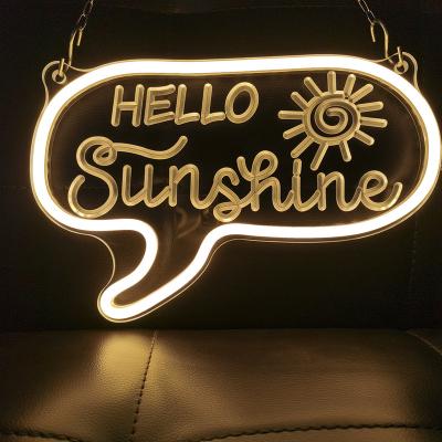 China Warehouse hello sun neon sign with 3D art, power by 5V USB. Warm White Neon Door Sign for Bedroom, Wall, Home Entryway Decoration for sale