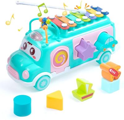 China Cartoon Toy Baby Bus Block Intelligent Musical Toys Knock Piano Xylophone Toy for sale