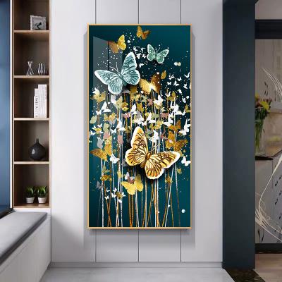 China Modern Decoration Crystal Porcelain Wall Art Glass Butterfly Animal Modern Painting for sale